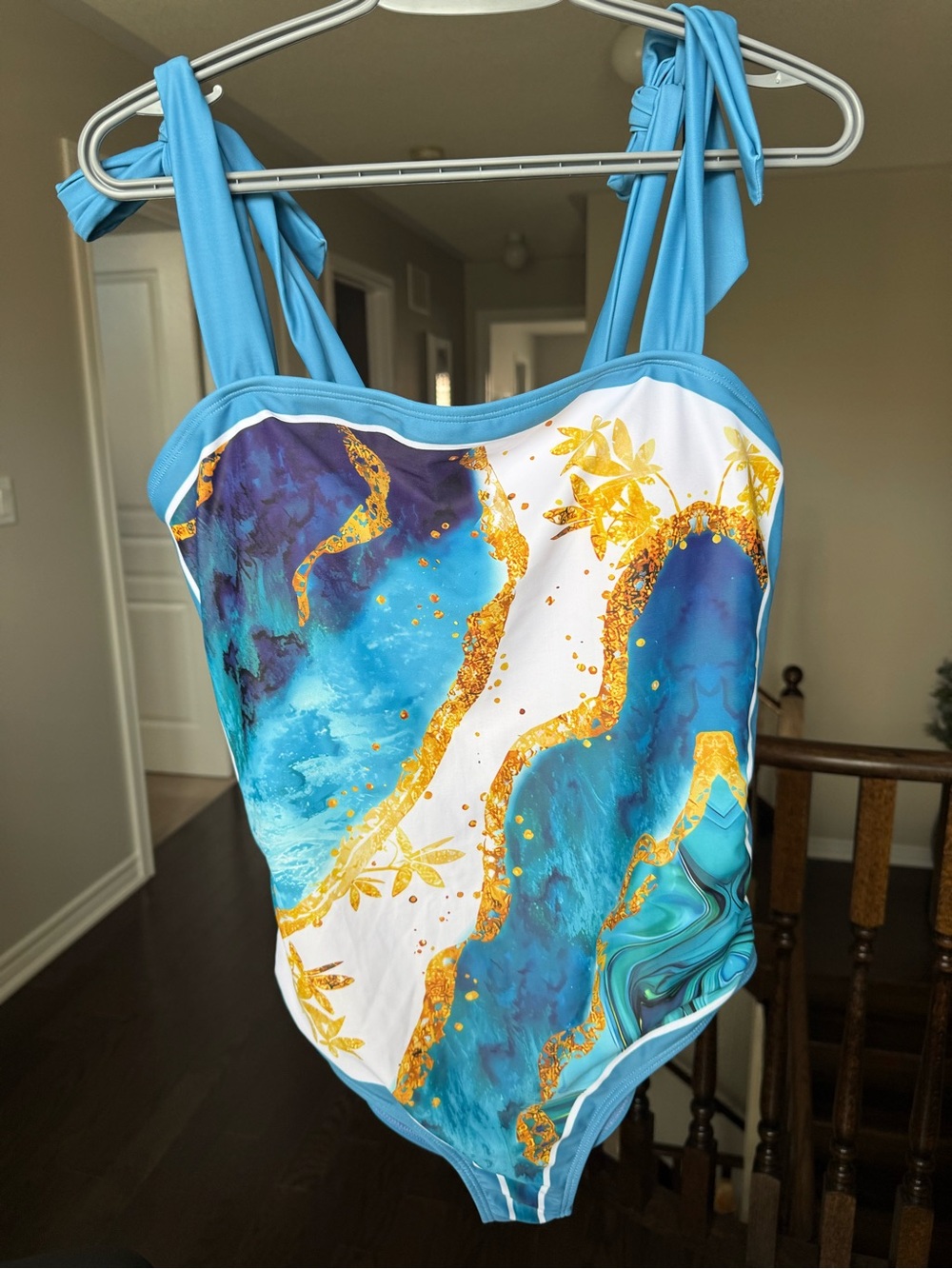 NEW - Girls Blue & Gold Marble One-Piece Swimsuit